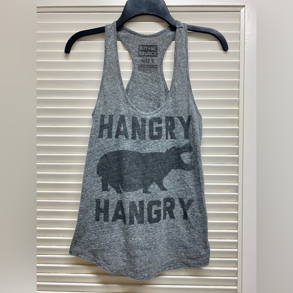 Buy Me Brunch HANGRY HANGRY Hippo Racerback Tank Top SIZE SMALL Chive